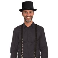 Carnaval verkleed set - zwart - hoed en pailletten bretels- volwassenen/unisex - feestkleding