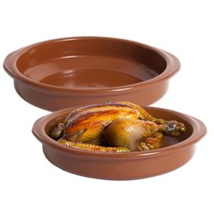 Tapas ovenschaaltje/serveerschaaltje - 2x - rond - Spaans terracotta/aardewerk - D22 x H5 cm