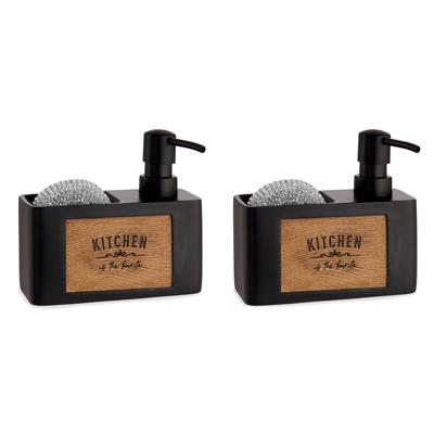 Arte R Zeeppompje/dispenser - 2x - met houder - kunststof hout - zwart - 15 x 13 cm - navulbaar
