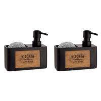 Arte R Zeeppompje/dispenser - 2x - met houder - kunststof hout - zwart - 15 x 13 cm - navulbaar