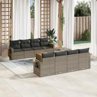 9-delige Loungeset met kussens poly rattan grijs