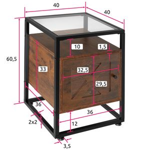 tectake - Nachtkastje Kidderminster 40x43x60,5cm - industrieel - donkerbruin - 404686