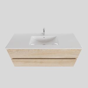 Badkamermeubel BWS Helsinki 120x46cm Keramiek Midden Wood Washed Oak 2 Laden (1 kraangat)