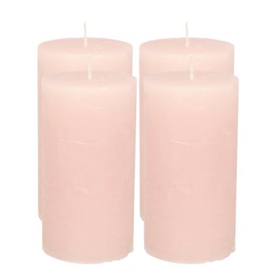 Atmosphera Stompkaars/cilinderkaars - 4x - licht roze - 7 x 13 cm - rustiek model