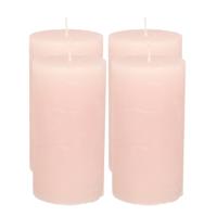 Atmosphera Stompkaars/cilinderkaars - 4x - licht roze - 7 x 13 cm - rustiek model