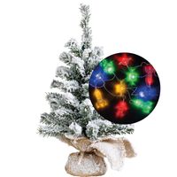 Mini kerstboompje met sneeuw - 45 cm - incl. ruimte/space thema lichtsnoer 165 cm - kunststof