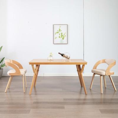 Eetkamerstoelen 2 st gebogen hout en kunstleer crèmekleurig
