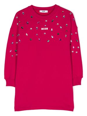 MSGM Kids robe ornée de cristaux à logo imprimé - Rose