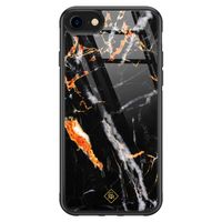 iPhone SE 2020 glazen hardcase - Marmer zwart oranje