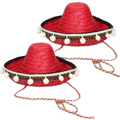 Mexicaanse Sombrero hoed voor kinderen - Set van 3x stuks - Rood - 25 cm - Verkleed hoeden en access