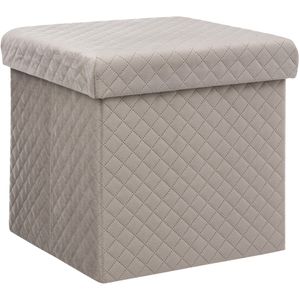 Poef/hocker - opbergbox - fluweel beige - kunststof/mdf - 31 x 31 x 31 cm - opvouwbaar