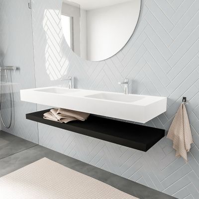 Mondiaz Alan badmeubel 150 cm solid suface planchet urban vrijhangend wastafel dubbel 2 kraangaten wit