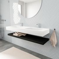 Mondiaz Alan badmeubel 150 cm solid suface planchet urban vrijhangend wastafel dubbel 2 kraangaten wit