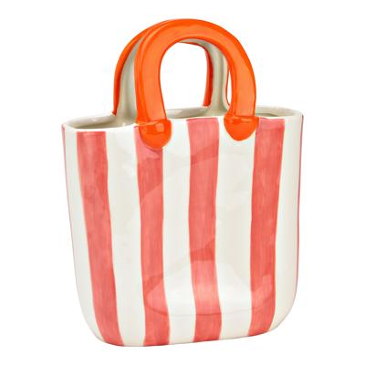 Vaas handtas gestreept van keramiek pink/roze (B/H/D) 17x23x7cm