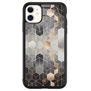 iPhone 11 glazen hardcase - Grey cubes