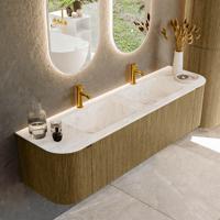 Badmeubel Mondiaz Kurve-Dlux | 170 cm cm | Meubelkleur Dusk | Wastafelkleur Frappe | Solid surface | Wasbak beiden zijden spoelbak | 2 kraangaten