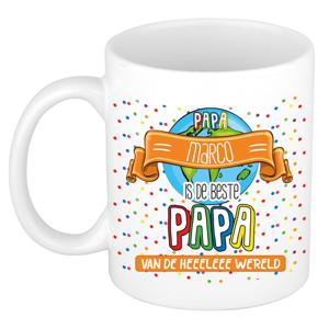 Naam mok papa Marco - wit - de beste - keramiek - 300 ml - Vaderdag/verjaardag