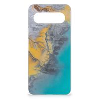 Google Pixel 8 TPU Siliconen Hoesje Marble Blue Gold