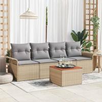 Tuinbankenset met kussen 5 pcs Beige poly rattan