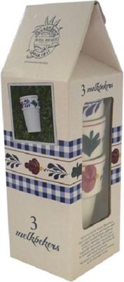 Boerenbont melkbeker Sonja set 3 stuks in melkpak verpakking 250ml - aardewerk