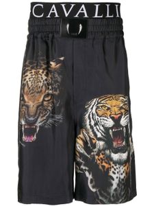 Roberto Cavalli short de sport à imprimé animalier - Noir