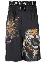 Roberto Cavalli short de sport à imprimé animalier - Noir