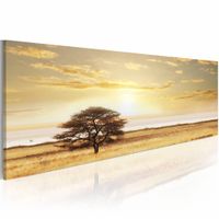 Schilderij - Eenzame Boom, Geel , wanddecoratie , premium print op canvas