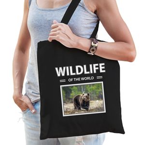 Katoenen tasje Beren zwart - wildlife of the world Beer cadeau tas