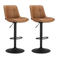 Barkruk set van 2 met rugleuning, Karamel bruin