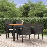 5-delige Tuinset met kussens poly rattan zwart