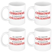 Set van 4x stuks kerst cadeau mokken All I want for Christmas is to be with my colleagues 300 ml - Bekers - thumbnail