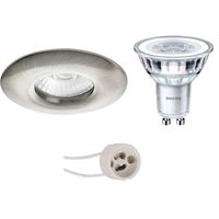 LED Spot Set - Pragmi Luno Pro - Waterdicht IP65 - GU10 Fitting - Inbouw Rond - Mat Nikkel - Ø82mm - Philips - CorePro 827 36D - 4.6W - Warm Wit 2700K