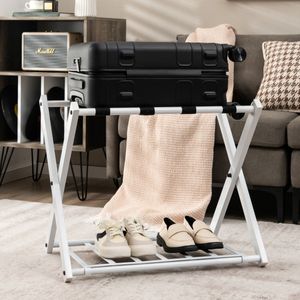 Thuis Bagagerek Standaard Dubbellaagse Bagagehouder met Schoenenplank Compacte Opvouwbare Bagagerek Houder (Wit)