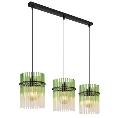 Globo Zwarte hanglampGorley met groen glas 3-lichts - 15698-3HG