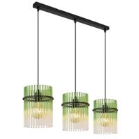 Globo Zwarte hanglampGorley met groen glas 3-lichts - 15698-3HG
