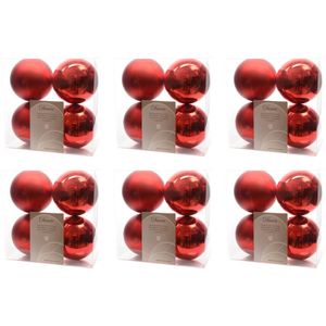 24x Kunststof kerstballen glanzend/mat kerst rood 10 cm kerstboom versiering/decoratie   -