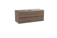 Storke Edge zwevend badmeubel 130 x 52 cm notenhout met Diva asymmetrisch linkse wastafel in top solid zijdegrijs