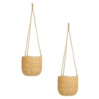 Ter Steege Hangende Plantenpot - 2x stuks - jute/zeegras - D17xH14 cm - creme/beige - bloempot