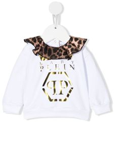 Philipp Plein Junior sweat à col volanté - Blanc