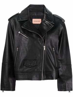 Yves Salomon veste de moto en peau d'agneau - Noir