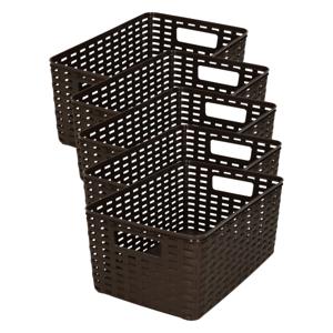 Opbergmand - 5x - Kastmand - rotan kunststof - donkerbruin - 6 Liter - 19 x 29 x 13 cm