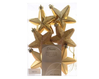 Ster plastic glans-mat-glitter/7.5cm/licht goud - Ksd