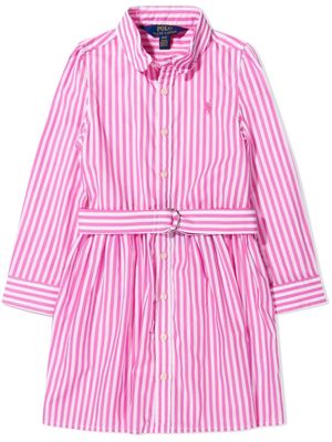 POLO RALPH LAUREN KIDS robe-chemise ceinturée à rayures - Rose