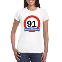 Verkeersbord 91 jaar t-shirt wit dames 2XL  -