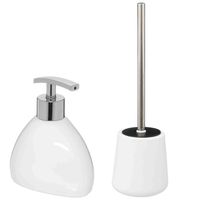 WC-/toiletborstel en houder - zandsteen wit - met zeeppompje - Badkameraccessoireset - thumbnail