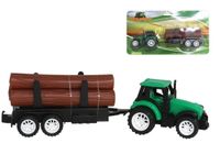 Gerimport Tractor met aanhanger en 3 boomstammen - thumbnail