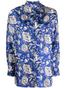 Destin chemise en soie à fleurs - Bleu