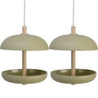 2x stuks vogel voedersilo hangend - bamboe hout - lichtgroen - 21 x 25 cm