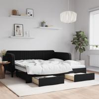Slaapbank met onderschuifbed en lades 90x190 cm fluweel zwart
