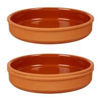 Tapas serveerschaal - 2x stuks - terracotta - bruin - D23 x H4 cm - hapjes serveren - ovenschaal - r